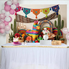 Lofaris Bunter Mexikanischer Fiesta Hintergrund mit Piñata Kakteen und Zuckerschädeln, lebendige Party Fotokulisse für Cinco de Mayo Feiern