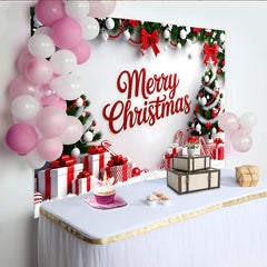 Lofaris Roter Merry Christmas Weihnachtshintergrund mit Bäumen und Geschenken, festliche Fotowand für Weihnachtsfeier Dekoration