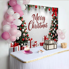 Lofaris Festlicher Weihnachtshintergrund Merry Christmas Schriftzug und Tannenbäumen, eine festliche Winterkulisse für Partydekoration