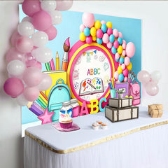 Lofaris Bunter ABC-Lernhintergrund für Kinder mit Schulmaterialien, spielerische Fotowand für Fotoshooting und Dekoration