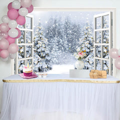Lofaris Winterlicher Weihnachtsfenster Hintergrund mit Schnee und Lichtern, festliche Kulisse für Winterpartys und Fotostudio