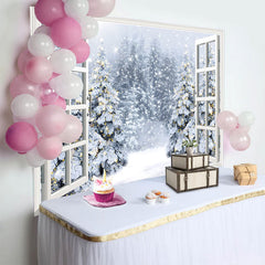 Lofaris Winterlicher Weihnachtsfenster Hintergrund mit Schnee und Lichtern, festliche Kulisse für Winterpartys und Fotostudio