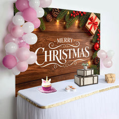 Lofaris Frohe Weihnachten Holz Hintergrund mit Tannenzweigen und Lichtern, festliche Kulisse für Weihnachtsfeier und Fotoshooting