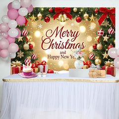 Lofaris Festlicher Weihnachts- und Neujahrshintergrund mit goldenem Bokeh und roten Kugeln, elegante Fotokulisse für festliche Partydekoration