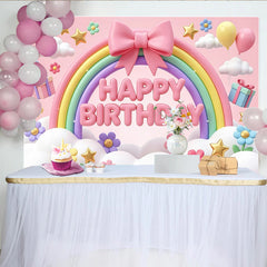 Lofaris Rosa Regenbogen-Geburtstagshintergrund für Mädchen mit Wolken, süße Kulisse für Kindergeburtstage und Fotoshootings