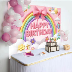 Lofaris Rosa Regenbogen-Geburtstagshintergrund für Mädchen mit Wolken, süße Kulisse für Kindergeburtstage und Fotoshootings