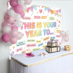 Lofaris Bunter Neujahrs-Hintergrund 2026-2027 mit Motivationssprüchen, fröhliche Kulisse für Feiern und inspirierende Fotoshootings