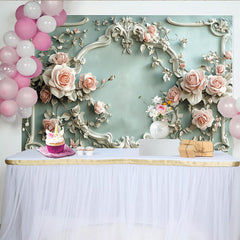 Lofaris Eleganter rosa Rosen-Stuckrahmen-Hintergrund, für Hochzeiten und Babypartys, romantische Fotokulisse