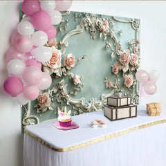 Lofaris Eleganter rosa Rosen-Stuckrahmen-Hintergrund, für Hochzeiten und Babypartys, romantische Fotokulisse