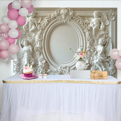 Lofaris Weißer Barock-Engel-Hintergrund, Putten und Blumenranken, für Hochzeit und Taufe, elegante Fotokulisse