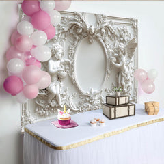 Lofaris Eleganter weißer Barock-Engel-Hintergrund, für Hochzeiten, Taufen und Fotoshootings, luxuriöse Kulisse