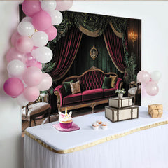 Lofaris Luxuriöser, burgunderroter Samt- und Gold-Barock Partyhintergrund, für elegante Feiern und professionelle Fotografie