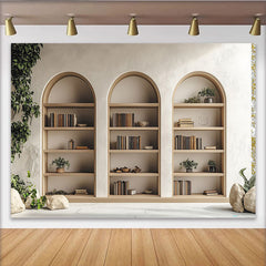 Lofaris Architektonischer Bücherregal-Hintergrund mit gewölbten Nischen, für Fotostudio und Porträts, modernes und elegantes