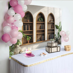 Lofaris Holzregal-Hintergrund mit Büchern und Pflanzen, für Partys und Fotoshootings, natürliche Ästhetik