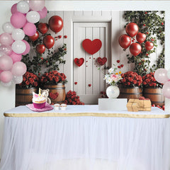Lofaris Roter Herz-Ballon-Rosen-Fotohintergrund für Valentinstag, romantische Dekoration, Holzfass-Design