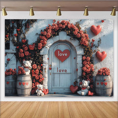 Lofaris Romantischer Partyhintergrund mit roten Rosen, Herzen und Teddybären, für Valentinstag, liebevolle Dekoration