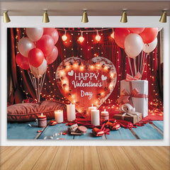 Lofaris Romantischer Valentinstagshintergrund mit leuchtendem Herz, roten Ballons und Kerzenlicht für unvergessliche Fotos