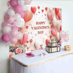 Lofaris Romantischer rosa-roter Valentinstagshintergrund mit schwebenden Herzballons und eleganten Rosen, ideal für Liebe Feierlichkeiten