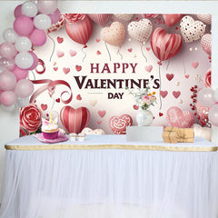 Lofaris Rosa-roter Valentinstagshintergrund mit Herzballons und eleganten Rosen, ideal für romantische Feiern und Fotoshootings