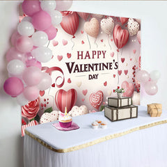 Lofaris Rosa-roter Valentinstagshintergrund mit Herzballons und eleganten Rosen, ideal für romantische Feiern und Fotoshootings