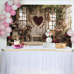 Lofaris Romantischer Valentinstagshintergrund mit roten Rosen und Herzen, rustikale Holzwand für Fotoshootings und Feiern