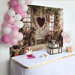 Lofaris Romantischer Valentinstagshintergrund mit roten Rosen und Herzen, rustikale Holzwand für Fotoshootings und Feiern