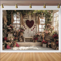 Lofaris Romantischer Valentinstagshintergrund mit roten Rosen und Herzen, rustikale Holzwand für Fotoshootings und Feiern