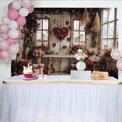 Lofaris Romantischer Valentinstagshintergrund mit roten Rosen, rosa Blumen und Herzdeko, ideal für Fotostudio und Feierlichkeiten