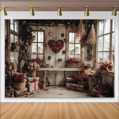 Lofaris Romantischer Valentinstagshintergrund mit roten Rosen, rosa Blumen und Herzdeko, ideal für Fotostudio und Feierlichkeiten