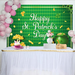Lofaris Grüner St. Patrick's Day Hintergrund mit Kleeblättern und Goldmünzen, Topf voller Gold Hufeisen für irische Party