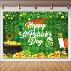 Lofaris Grüner St. Patricks Day Hintergrund, mit Goldmünzen und Kleeblatt für festliche Partydekoration