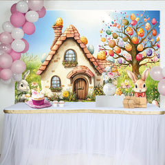 Lofaris Aquarell Osterhintergrund mit Hasen und bunten Eiern für Kinder, fröhliche Frühlingslandschaft Kulisse für Fotoshooting Partydekoration