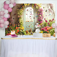 Lofaris Frühlingsblumen Osterhintergrund mit Hasen und bunten Eiern, für festliche Fotografie und Dekoration