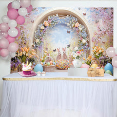 Lofaris Oster-Fotohintergrund mit Hasen und Blumen, frühlingshafter Hintergrund für Fotostudio und Dekoration
