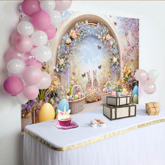 Lofaris Oster-Fotohintergrund mit Hasen und Blumen, frühlingshafter Hintergrund für Fotostudio und Dekoration
