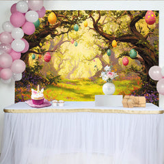 Lofaris Märchenhafter Osterwald-Hintergrund mit bunten Ostereiern, lebendige Fotokulisse für Frühlingsfeste und professionelle Fotoshootings