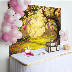Lofaris Märchenhafter Osterwald-Hintergrund mit bunten Ostereiern, lebendige Fotokulisse für Frühlingsfeste und professionelle Fotoshootings