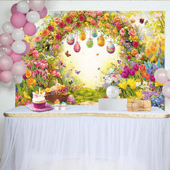 Lofaris Bunter Frühlings Osterhintergrund mit Hasen und Ostereiern, fröhliche Kulisse für Familienfotos und Frühlingspartys