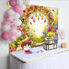 Lofaris Bunter Frühlings Osterhintergrund mit Hasen und Ostereiern, fröhliche Kulisse für Familienfotos und Frühlingspartys