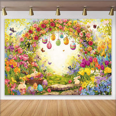 Lofaris Bunter Frühlings Osterhintergrund mit Hasen und Ostereiern, fröhliche Kulisse für Familienfotos und Frühlingspartys