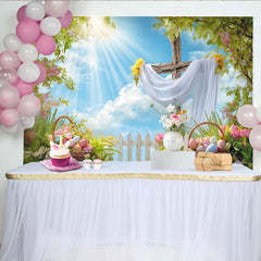 Lofaris Frühlingshafter Osterkreuz-Hintergrund mit Ostereiern und Blumen, perfekte Fotokulisse für Frühlings- und Osterfotoshootings