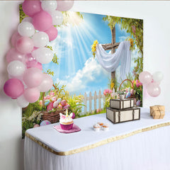 Lofaris Frühlingshafter Osterkreuz-Hintergrund mit Ostereiern und Blumen, perfekte Fotokulisse für Frühlings- und Osterfotoshootings
