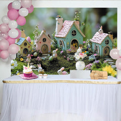 Lofaris Pastellfarbener Osterlandschaft Hintergrund mit Hasen und Ostereiern, frühlingshafte Kulisse für Kinderfotoshootings