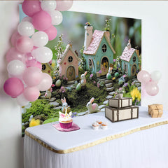 Lofaris Pastellfarbener Osterlandschaft Hintergrund mit Hasen und Ostereiern, frühlingshafte Kulisse für Kinderfotoshootings