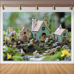 Lofaris Pastellfarbener Osterlandschaft Hintergrund mit Hasen und Ostereiern, frühlingshafte Kulisse für Kinderfotoshootings