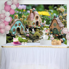 Lofaris Märchenhafter Osterhintergrund mit Hasen und bunten Eiern, frühlingshafte Kulisse für festliche Dekoration