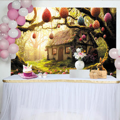 Lofaris Bunter Osterhintergrund mit Hasen und Eiern im Frühlingswald, festliche Kulisse für Frühlingspartys und Fotoshootings