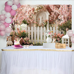 Lofaris Idyllischer Frühlings-Osterhintergrund mit rosa Kirschblüten und Hasen, festliche Fotokulisse für Familienfotos und Frühlings-Shootings