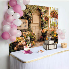 Lofaris Frühlingshafter Oster-Hintergrund mit Blumen und Hasen, wunderschöne Fotokulisse für Frühlingsfeste und Familienfotos