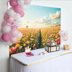 Lofaris Farbenfroher Frühlingsblumenfeld Hintergrund mit bunten Tulpen, lebendige Fotokulisse für Natur- und Porträtfotoshootings